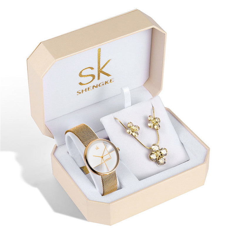 Rhinestone watch earring necklace