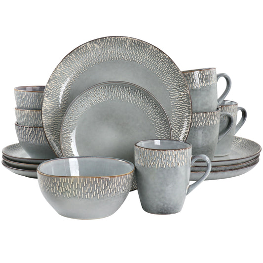 Meritage 16 Piece Reactive Glaze Stoneware Dinnerware Set in Grey LuxuryLifeWay Online Store