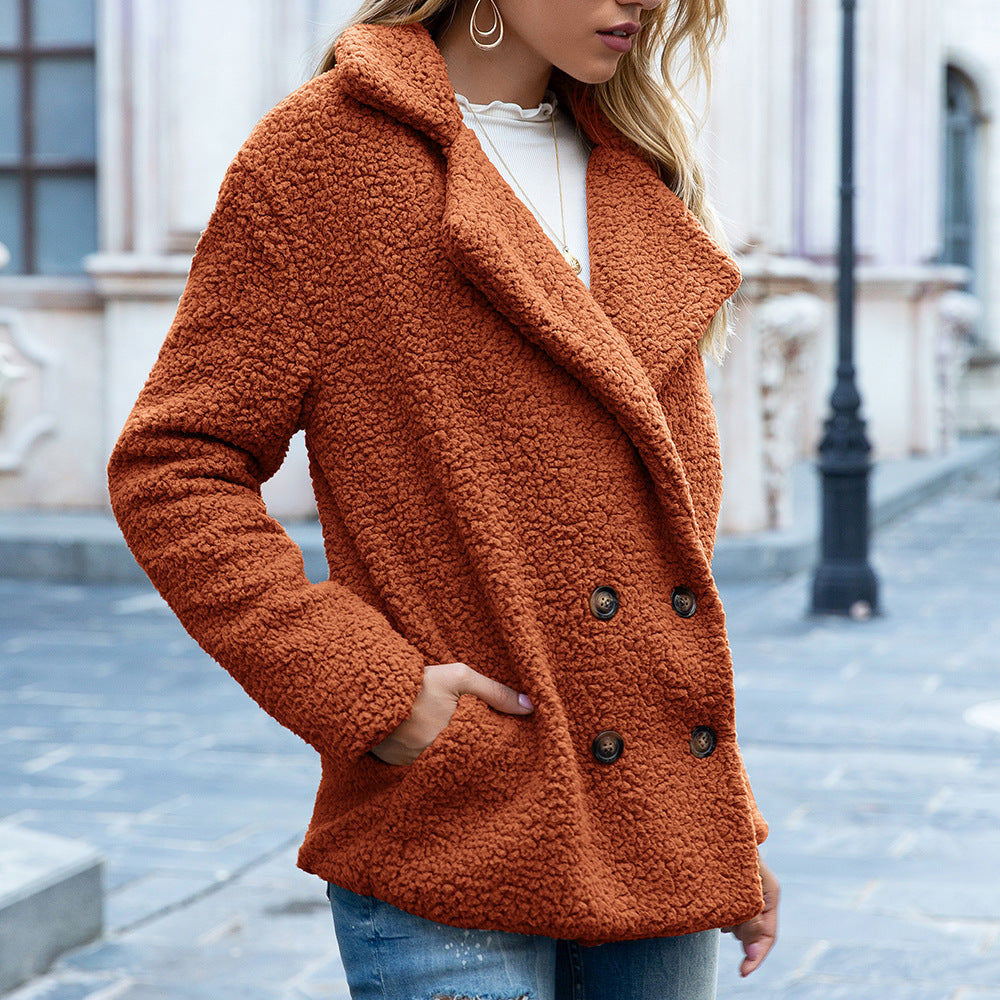 Loose Lapel Fluffy Coat Winter Button Jacket Cardigan Outwear For Women Clothing LadyShow.Store