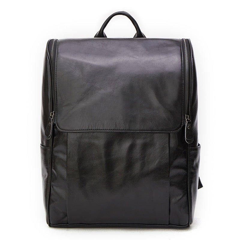 First layer leather black computer backpack CJD