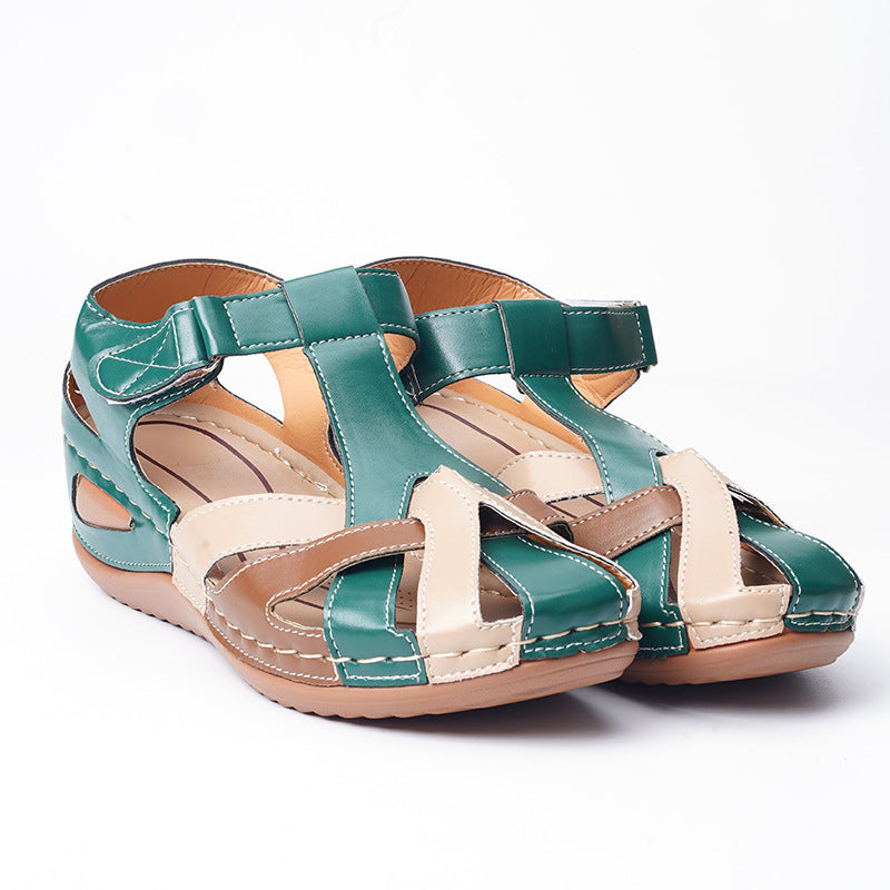 Vintage Round Toe Wedge Ladies Cross Buckle Sandals LadyShow.Store