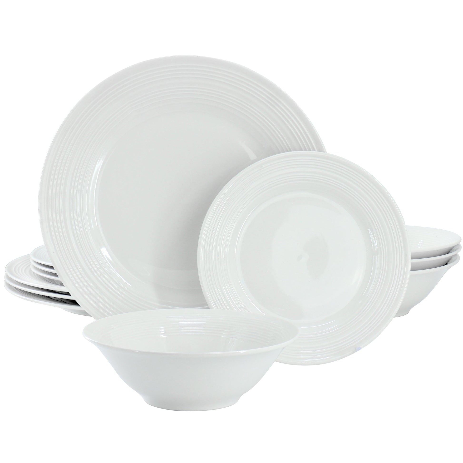 Gibson Home Everyday Embossed 12 Piece Round Ceramic Dinnerware Set in White LuxuryLifeWay Online Store