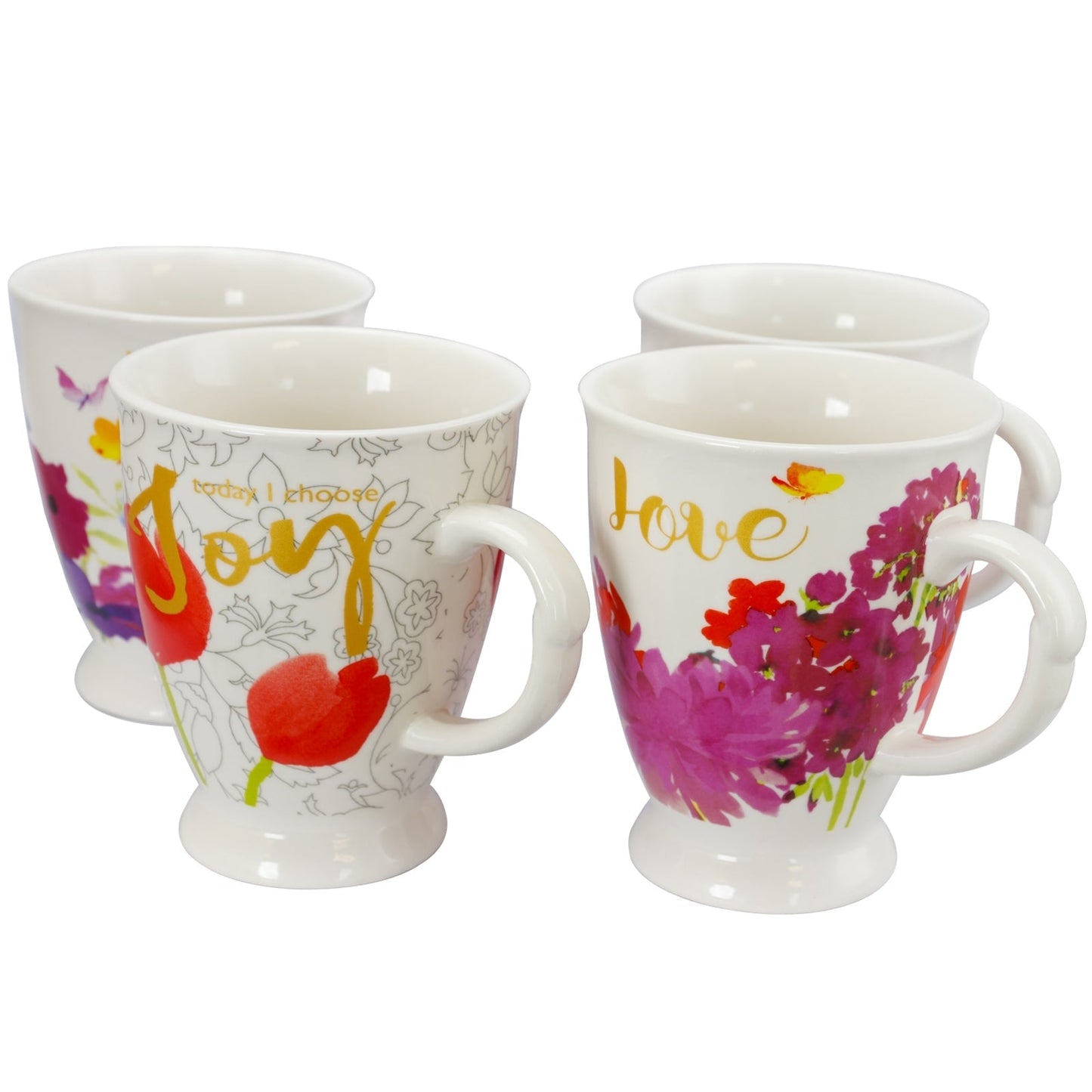 Gibson Home Bold Floral 17.4 oz Cup Set, Set of 4 Assorted Designs LuxuryLifeWay Online Store