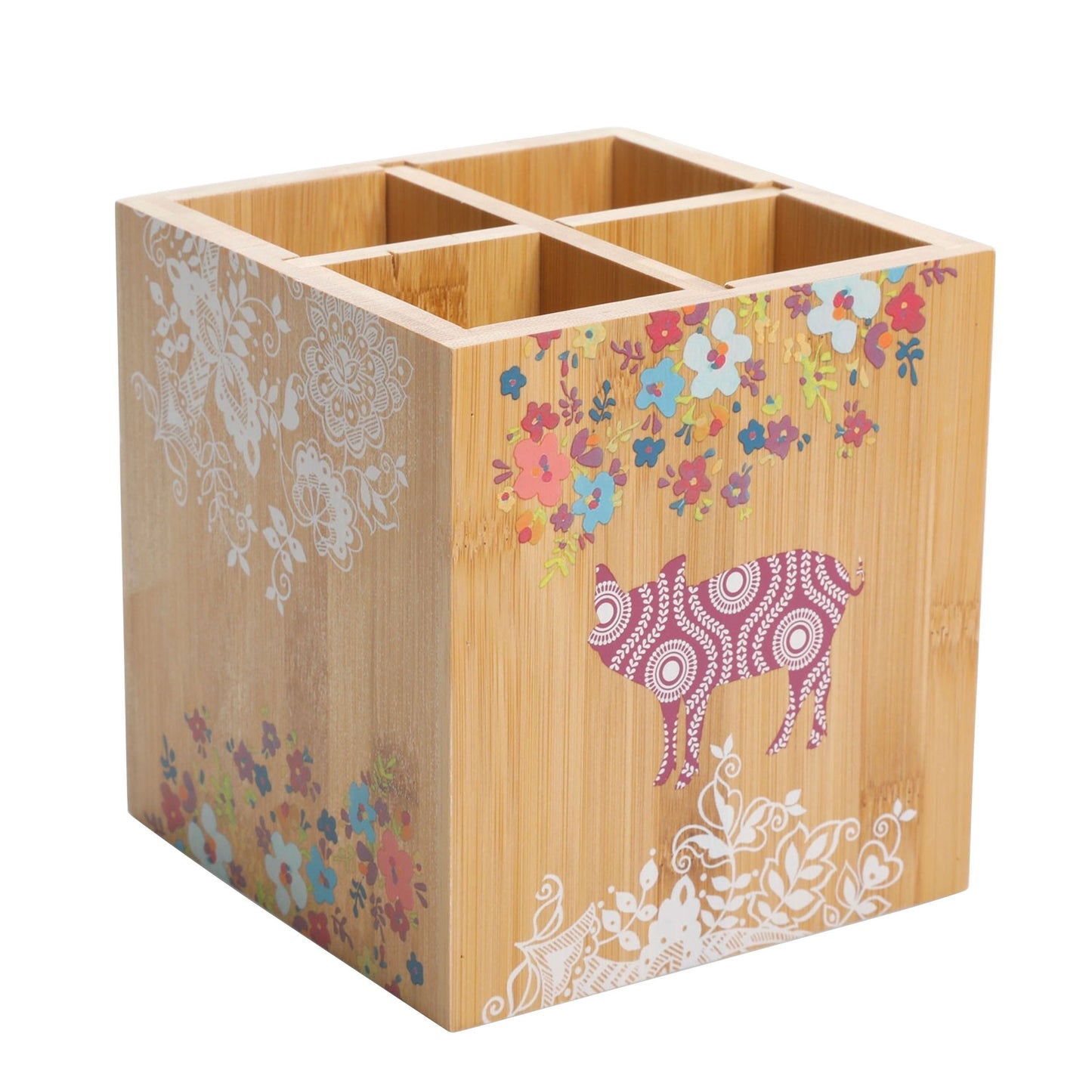 Gibson Urban Market 5.5 Inch Square Bamboo Utensil Holder in Animal and Floral Print LuxuryLifeWay Online Store