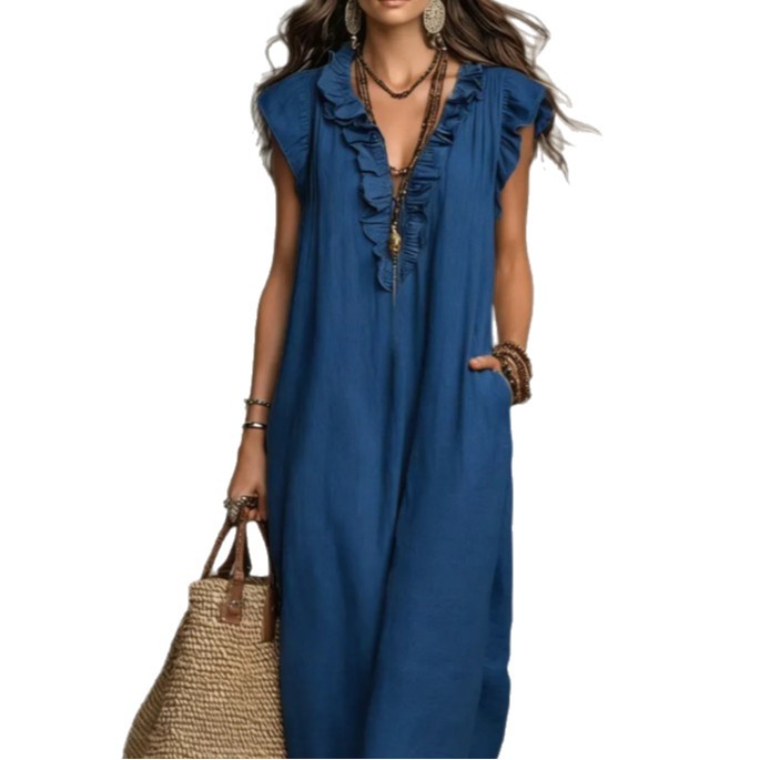 Women's Spring Summer Pocket Ruffle Elegant Dress LadyShow.Store