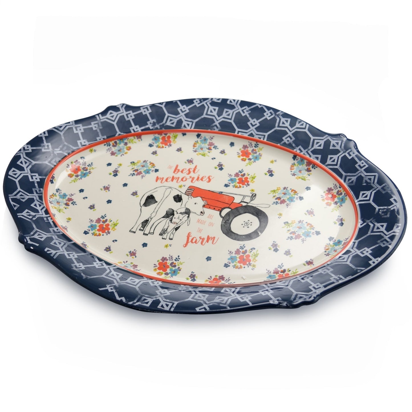 Urban Market Life on the Farm 18.5 Inch Oval Ceramic Serving Platter in Floral Farm Pattern LuxuryLifeWay Online Store