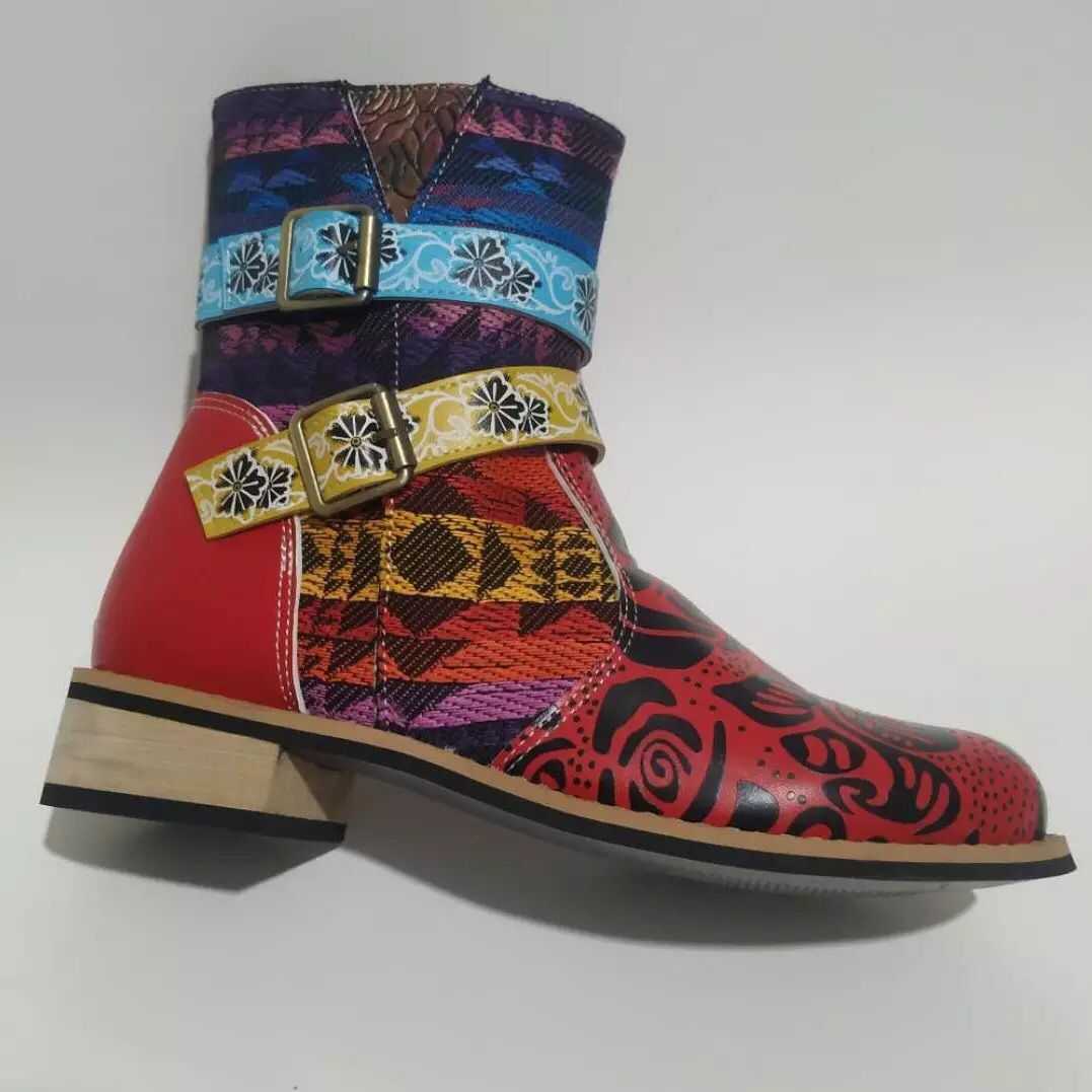 Belt buckle Martin boots women round toe mid-tube boots LadyShow.Store