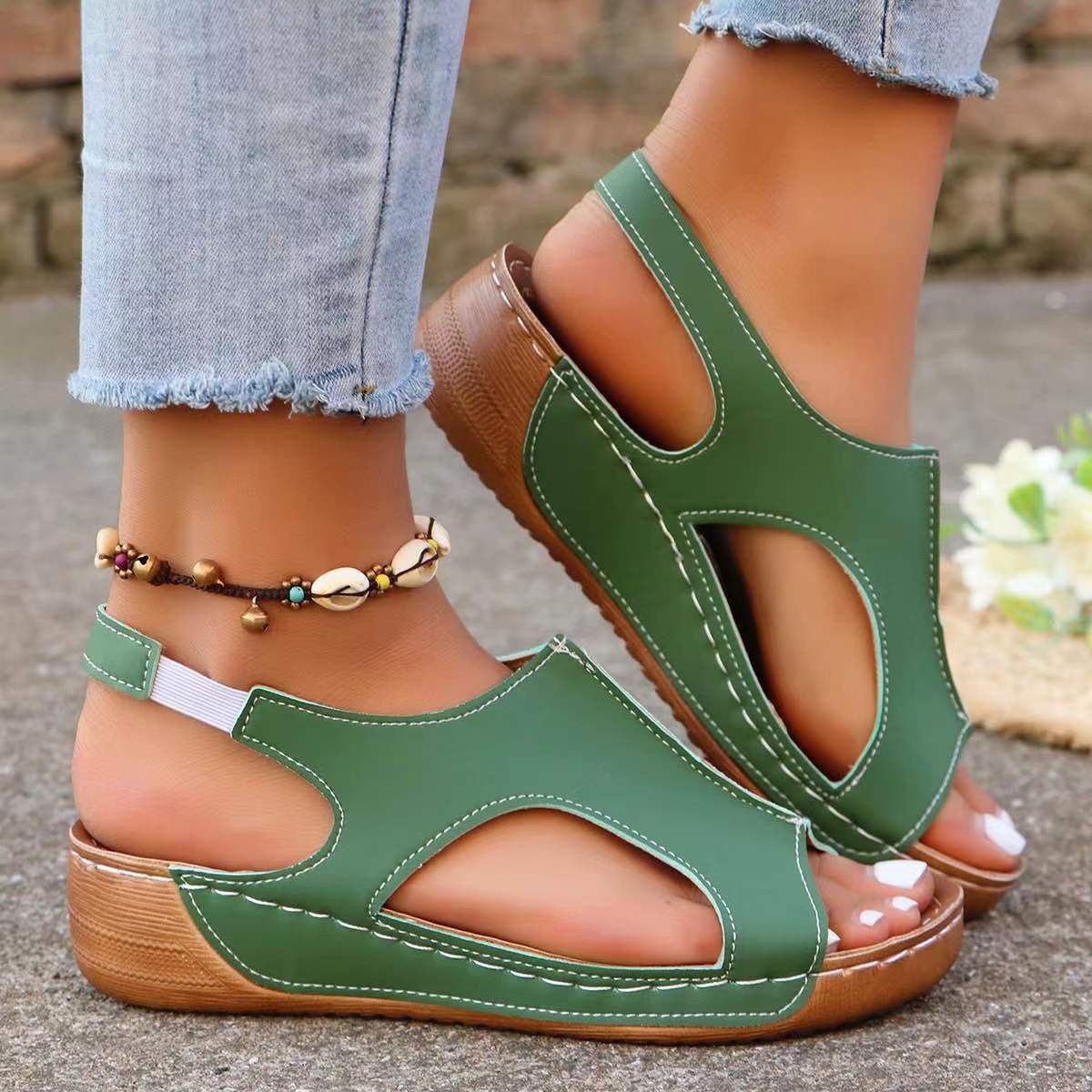 New Summer Wedges Sandals With Elastic Band Design Casual Fish Mouth Shoes For Women CJD