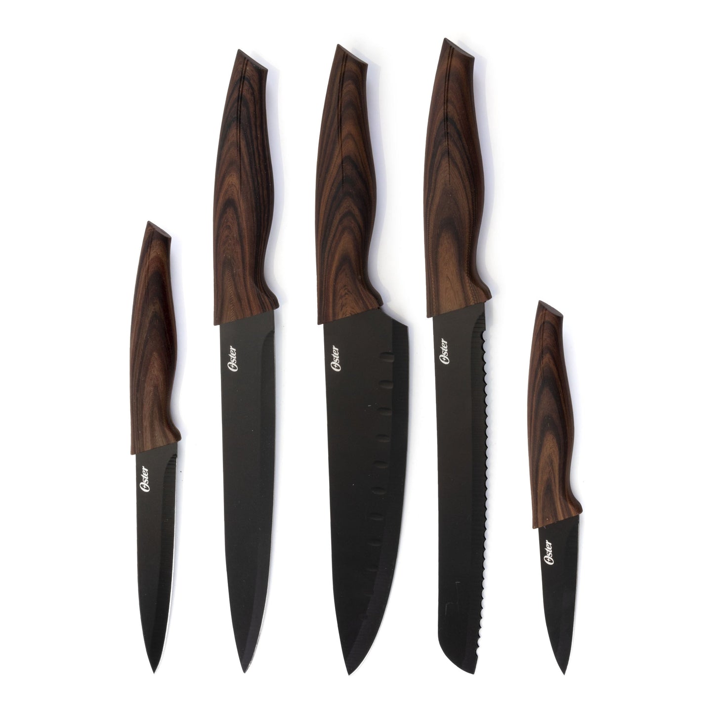 Oster Godfrey 5 Piece Stainless Steel Black Cutlery Set with Wood Print Handles LuxuryLifeWay Online Store