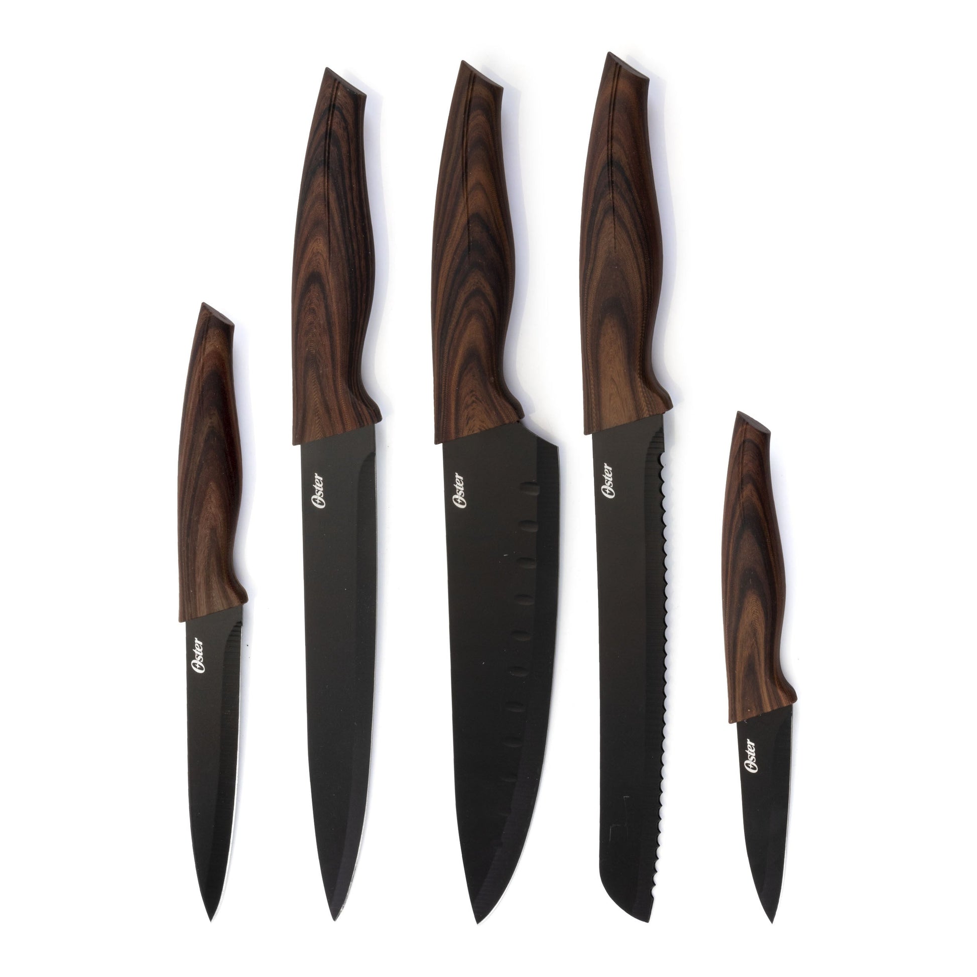 Oster Godfrey 5 Piece Stainless Steel Black Cutlery Set with Wood Print Handles LuxuryLifeWay Online Store