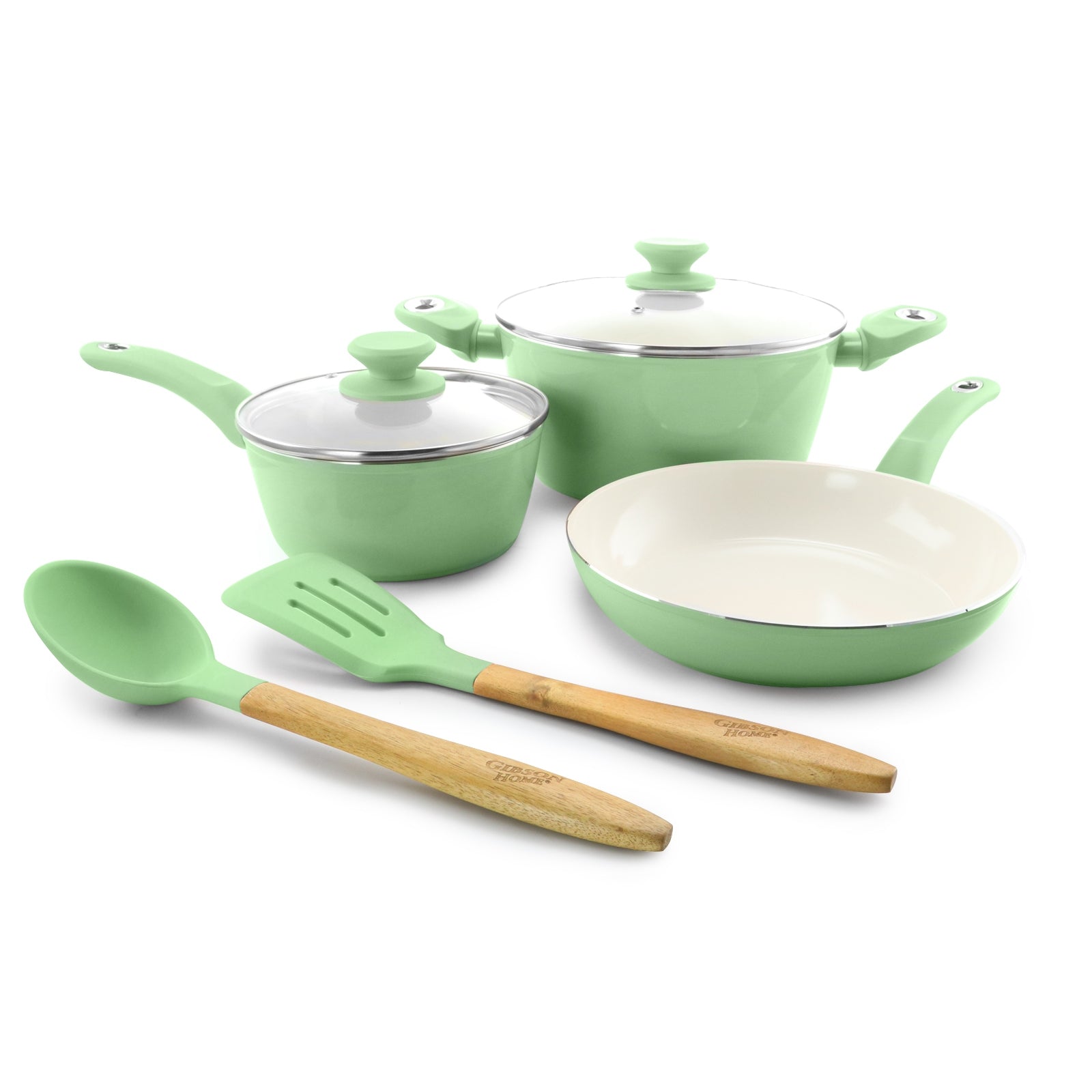 Gibson Home Plaza Cafe 7 Piece Essential Core Aluminum Cookware Set in Mint LuxuryLifeWay Online Store
