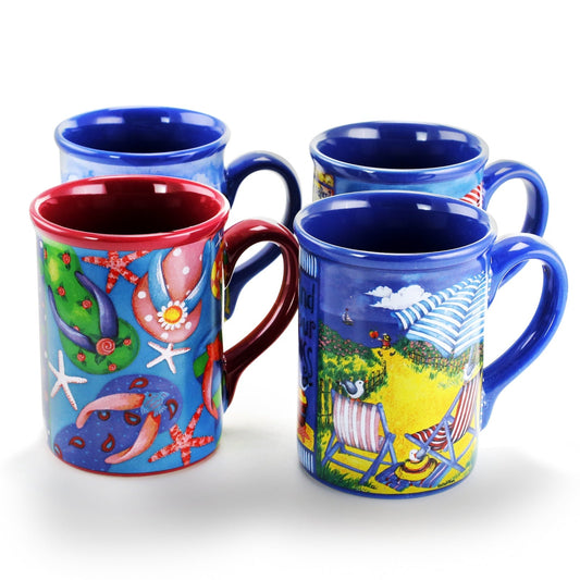 Gibson Home Beachcomber 4 Piece 16 Ounce Stoneware Mug Set in Assorted Designs LuxuryLifeWay Online Store