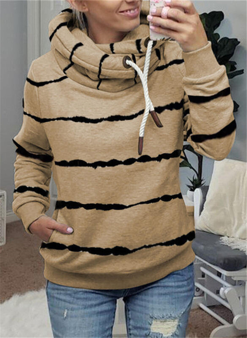 Printed Hooded Fleece Striped Sweatshirt LadyShow.Store