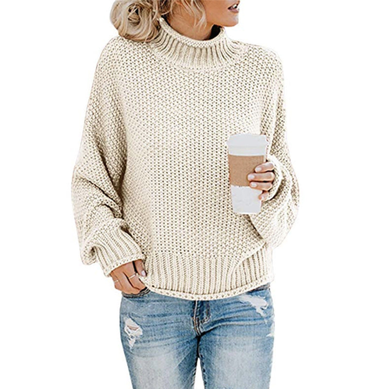 Solid Turtleneck Pullover Sweater Winter Fashion Casual Knitted Long-Sleeved Top Women's Clothing LadyShow.Store