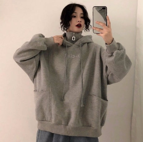 Hoodies Women Autumn Winter New Korean Style Student Loose Embroidered Simple Plus Velvet High Quality Soft Womens Clothing Chic LadyShow.Store