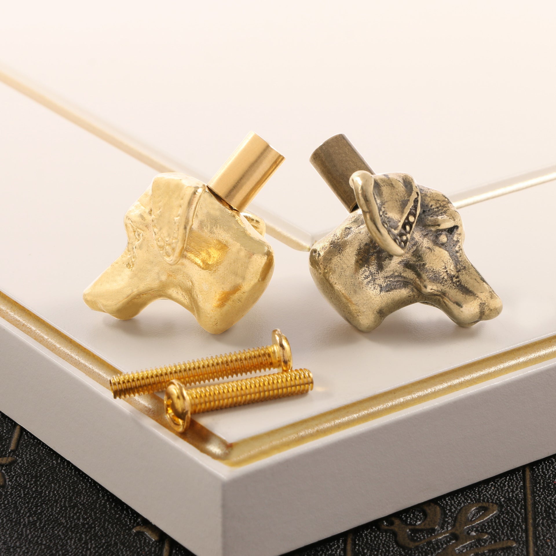 Solid Brass Doberman Dog Head Cabinet Knob Creative Animal Drawer Pull Handle For Kitchen Cupboard Furniture Hardware Decor PearlNestDecor.com