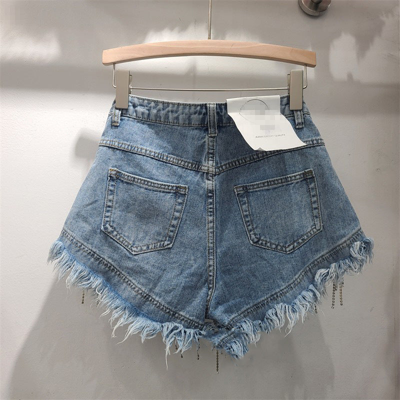 2023 Summer High-Waisted Ripped Denim Shorts for Women Pi-Mart