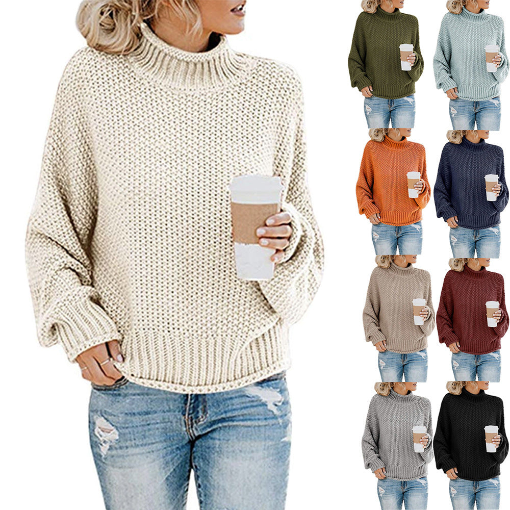 Solid Turtleneck Pullover Sweater Winter Fashion Casual Knitted Long-Sleeved Top Women's Clothing LadyShow.Store