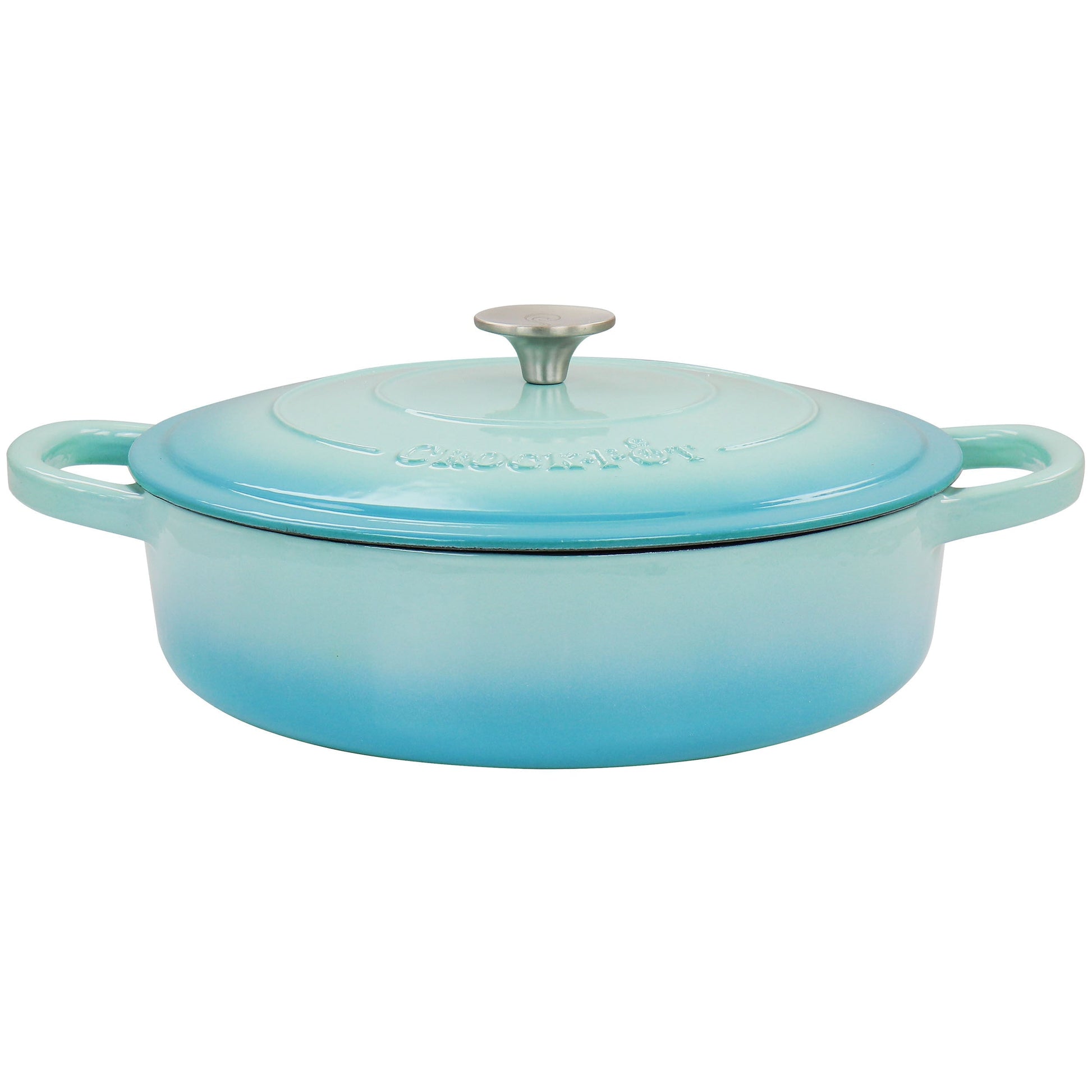Crock Pot Artisan 5 Quart Enameled Cast Iron Braiser Pan with Lid in Gradient Aqua Blue LuxuryLifeWay Online Store