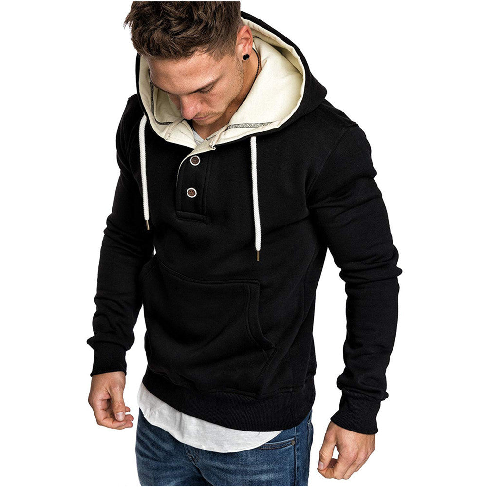 Button-Trim Hooded Fleece Sweatshirt - Cotton Blend Pullover with Pockets