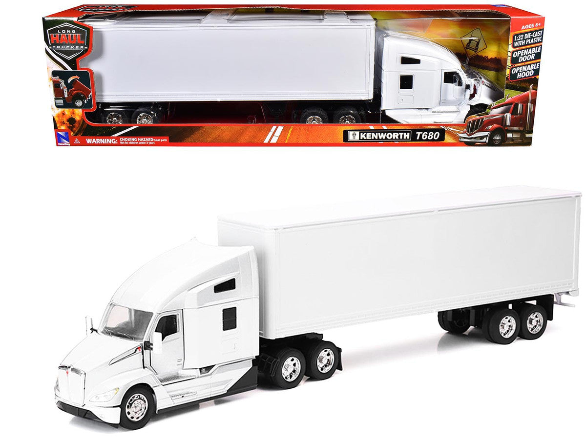 Kenworth T680 Truck White with Dry Van Trailer White "Long Haul Trucker" Series 1/32 Diecast Model by New Ray LuxuryLifeWay Online Store