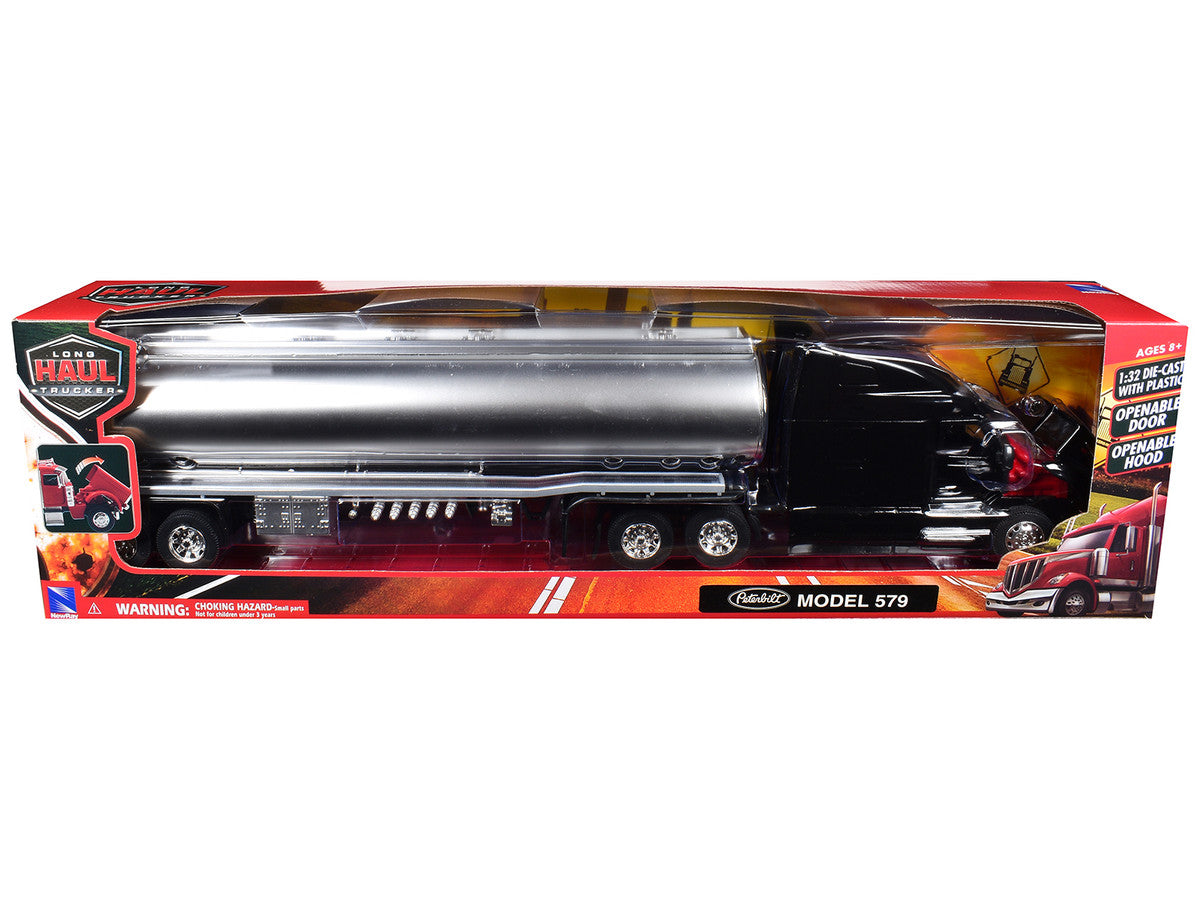 Peterbilt 579 Truck Black with Tanker Trailer Silver "Long Haul Truckers" Series 1/32 Diecast Model by New Ray LuxuryLifeWay Online Store