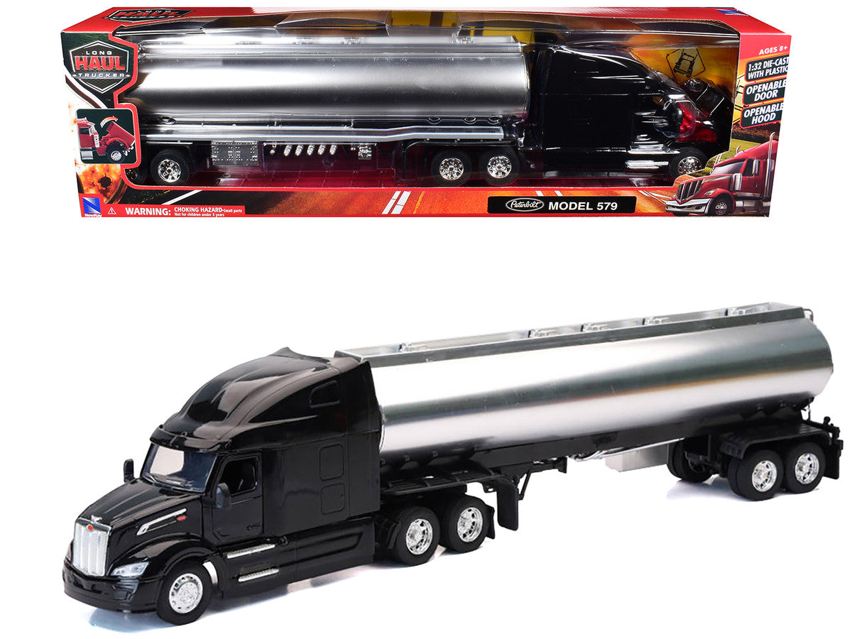 Peterbilt 579 Truck Black with Tanker Trailer Silver "Long Haul Truckers" Series 1/32 Diecast Model by New Ray LuxuryLifeWay Online Store