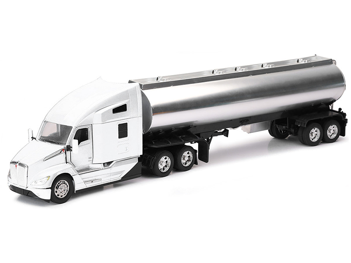 Kenworth T680 Truck White with Oil Tanker Trailer Chrome "Long Haul Trucker" Series 1/32 Diecast Model by New Ray LuxuryLifeWay Online Store