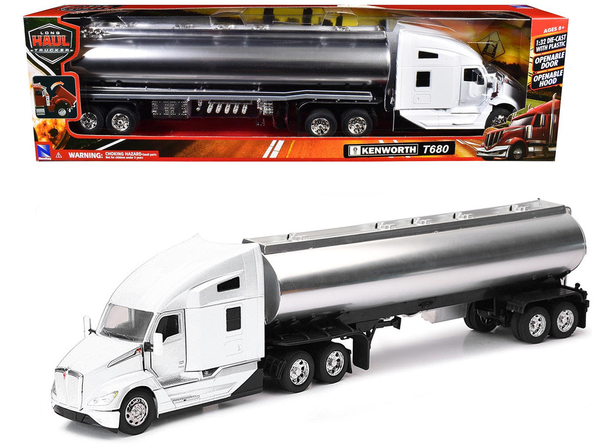 Kenworth T680 Truck White with Oil Tanker Trailer Chrome "Long Haul Trucker" Series 1/32 Diecast Model by New Ray LuxuryLifeWay Online Store