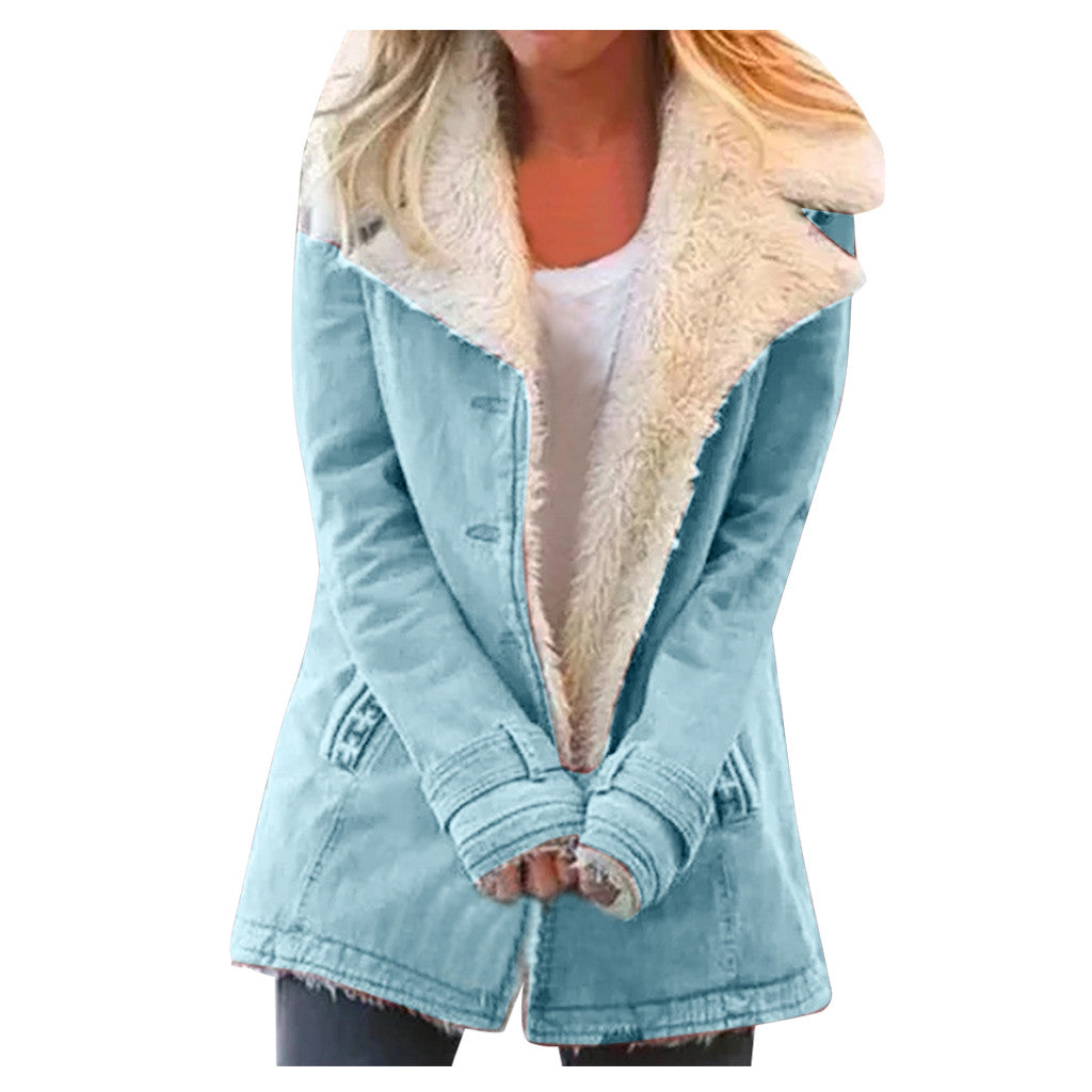 Women Plus Size Warm Coats Composite Plush Button Lapels Jacket Outwearcoat LuxuryLifeWay Online Store