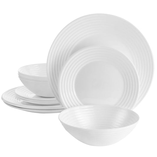 Gibson Ultra Patio 12 Piece Tempered Opal Glass Dinnerware Set in White LuxuryLifeWay Online Store