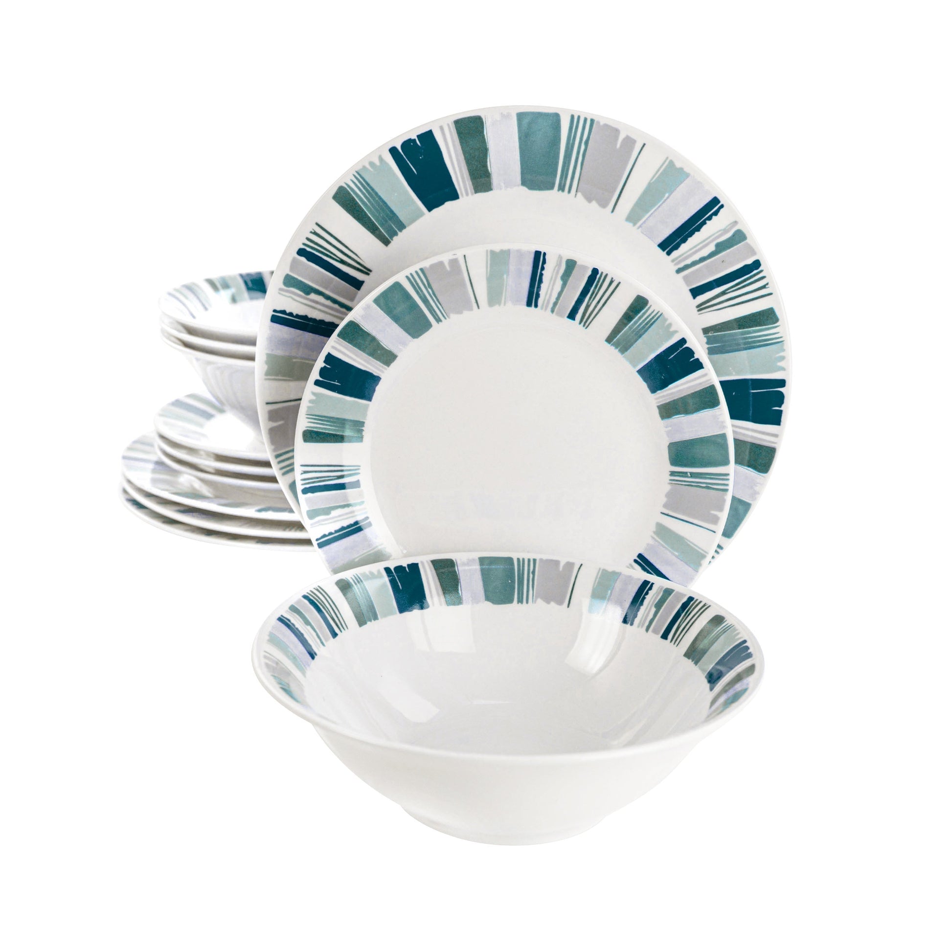 Gibson Home Orleans 12 Piece Round Ceramic Dinnerware Set in Blue LuxuryLifeWay Online Store