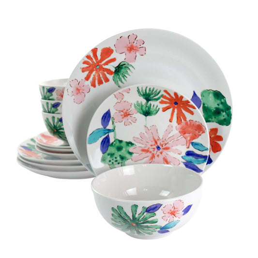 Gibson Home Dazzling Lily 12 Piece Ceramic Dinnerware Set LuxuryLifeWay Online Store