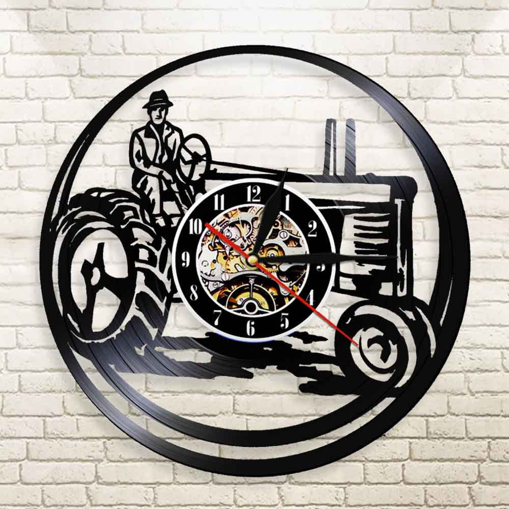 Creative old tractor harvester vinyl record wall clock PearlNestDecor.com