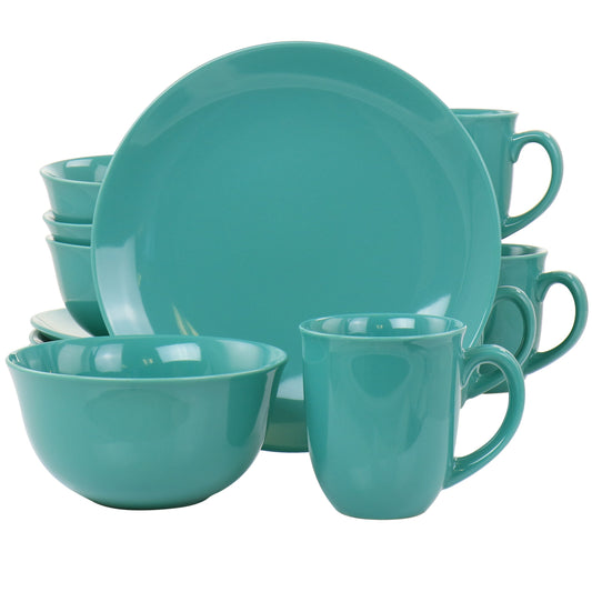 Gibson Home Mercer 12 Piece Round Stoneware Dinnerware Set in Teal Green LuxuryLifeWay Online Store