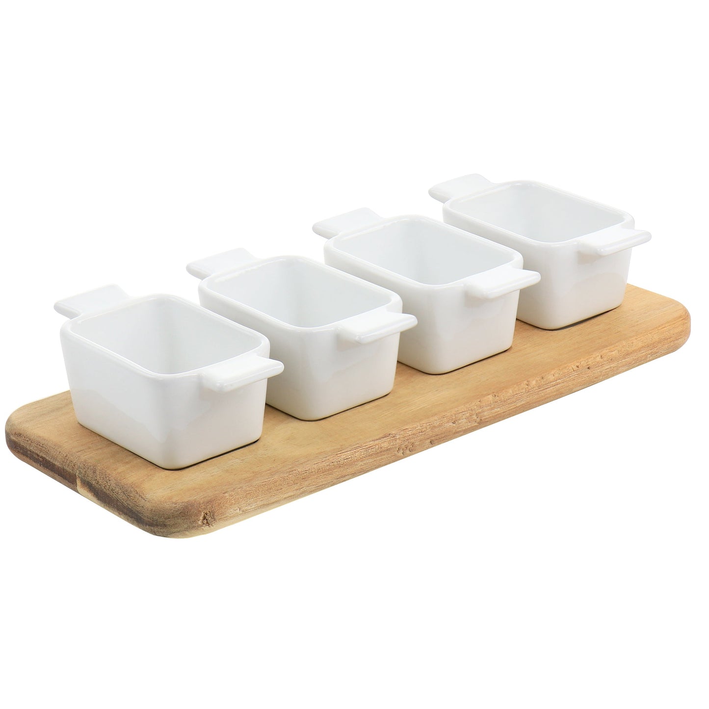 Gibson Elite Gracious Dining 5 Piece Fine Ceramic Tidbit Dish Set with Acacia Wood Base LuxuryLifeWay Online Store