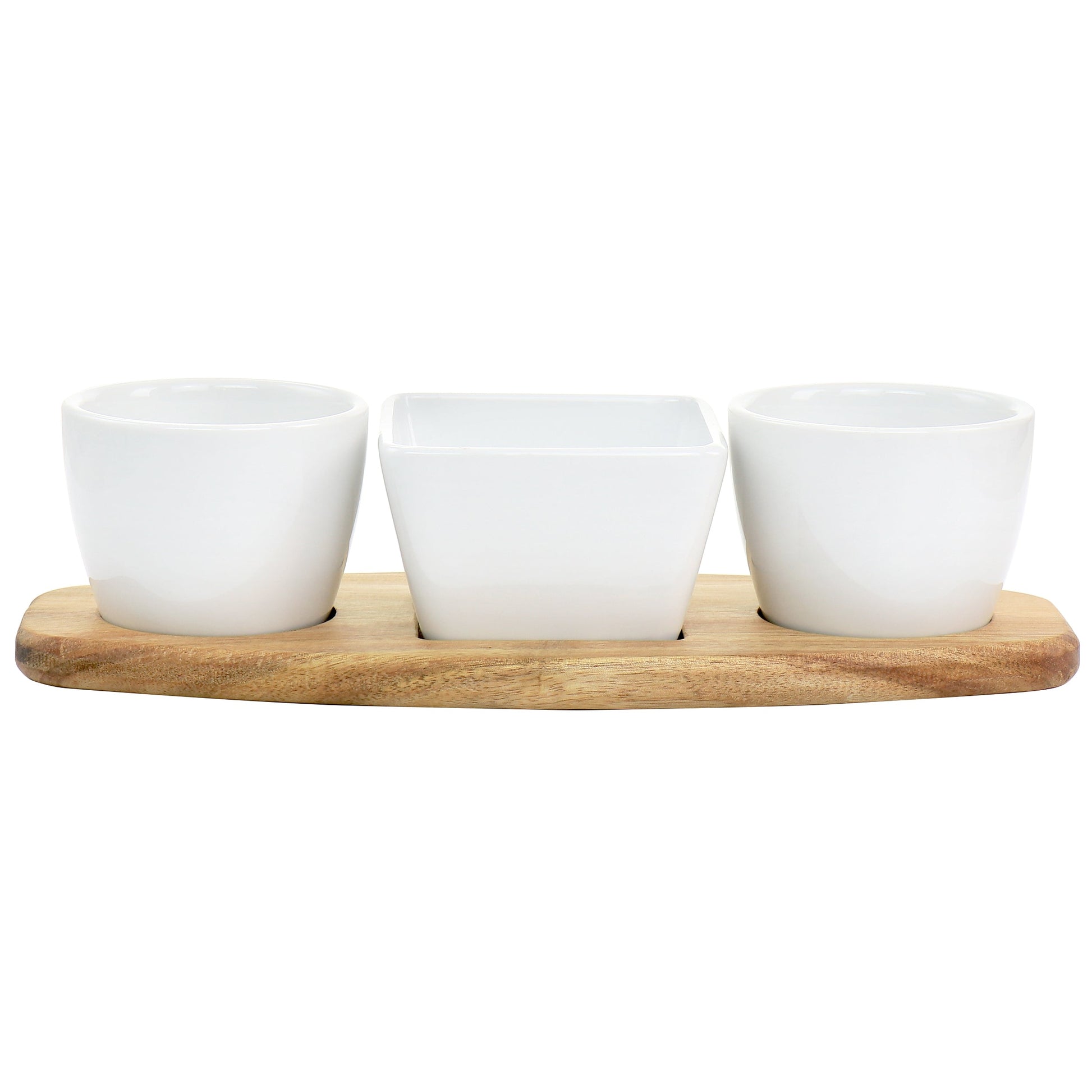 Gibson Elite Gracious Dining 4 Piece Fine Ceramic Tidbit Dish Set with Acacia Wood Base LuxuryLifeWay Online Store