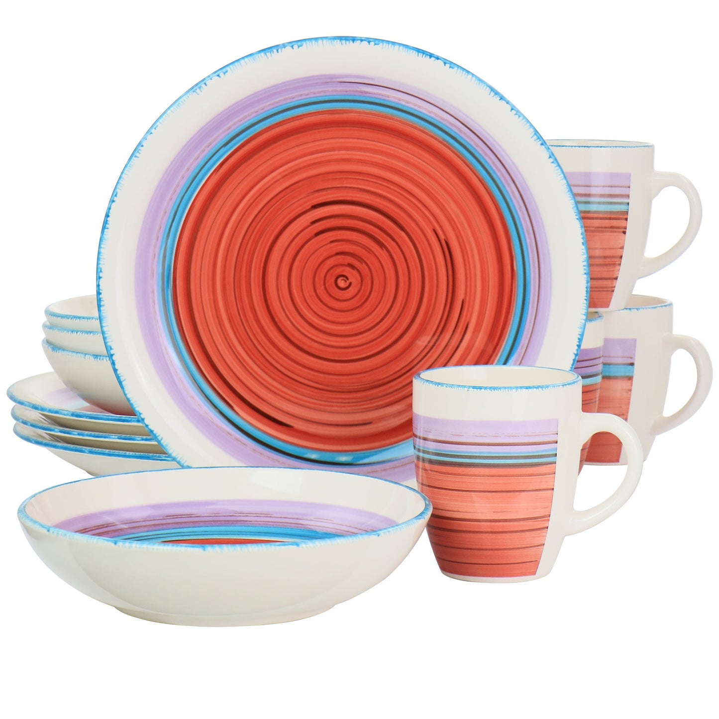 Gibson Home Richvale 12 Piece Round Durastone Dinnerware Set in Red LuxuryLifeWay Online Store
