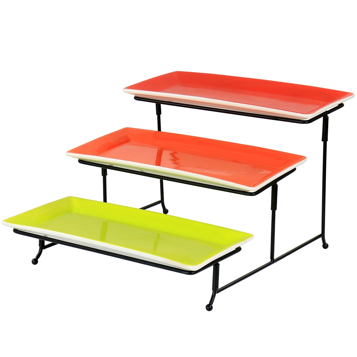 Gibson Home Crenshaw Hand Painted Stoneware 3-Tier Serving Set with Metal Rack in Multicolor LuxuryLifeWay Online Store