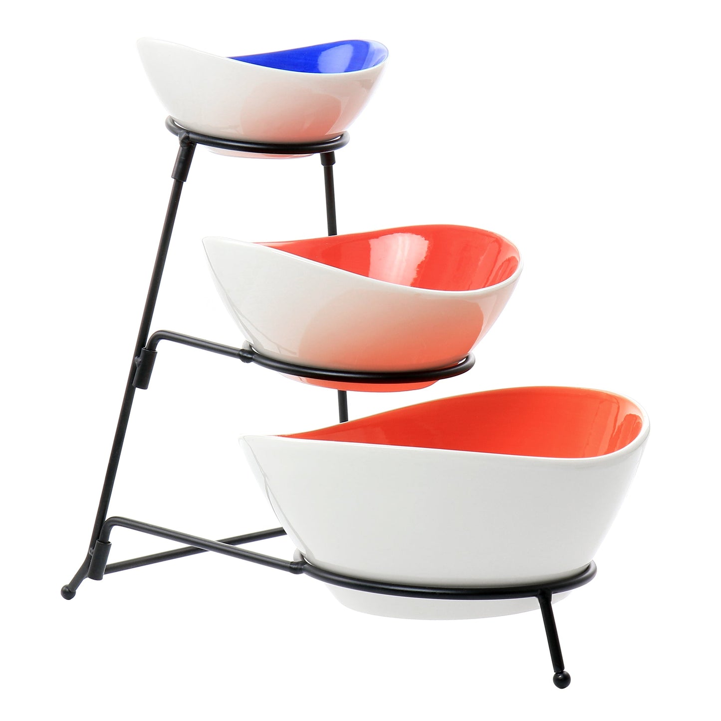Gibson Home Crenshaw 4 Piece Hand Painted Stoneware 3-Tier Serving Bowl Set with Metal Rack LuxuryLifeWay Online Store