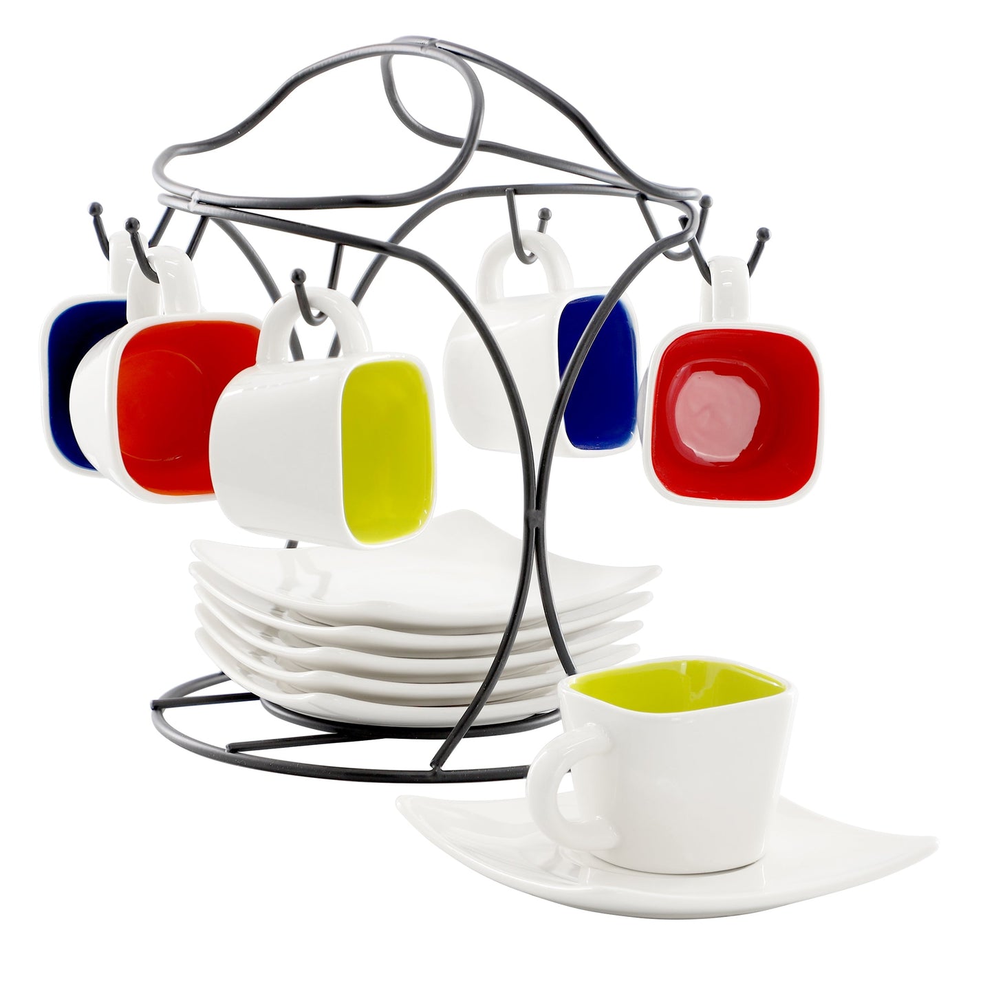 Gibson Home Crenshaw 13 Piece Square Stoneware Espresso Cup Set with Metal Stand LuxuryLifeWay Online Store