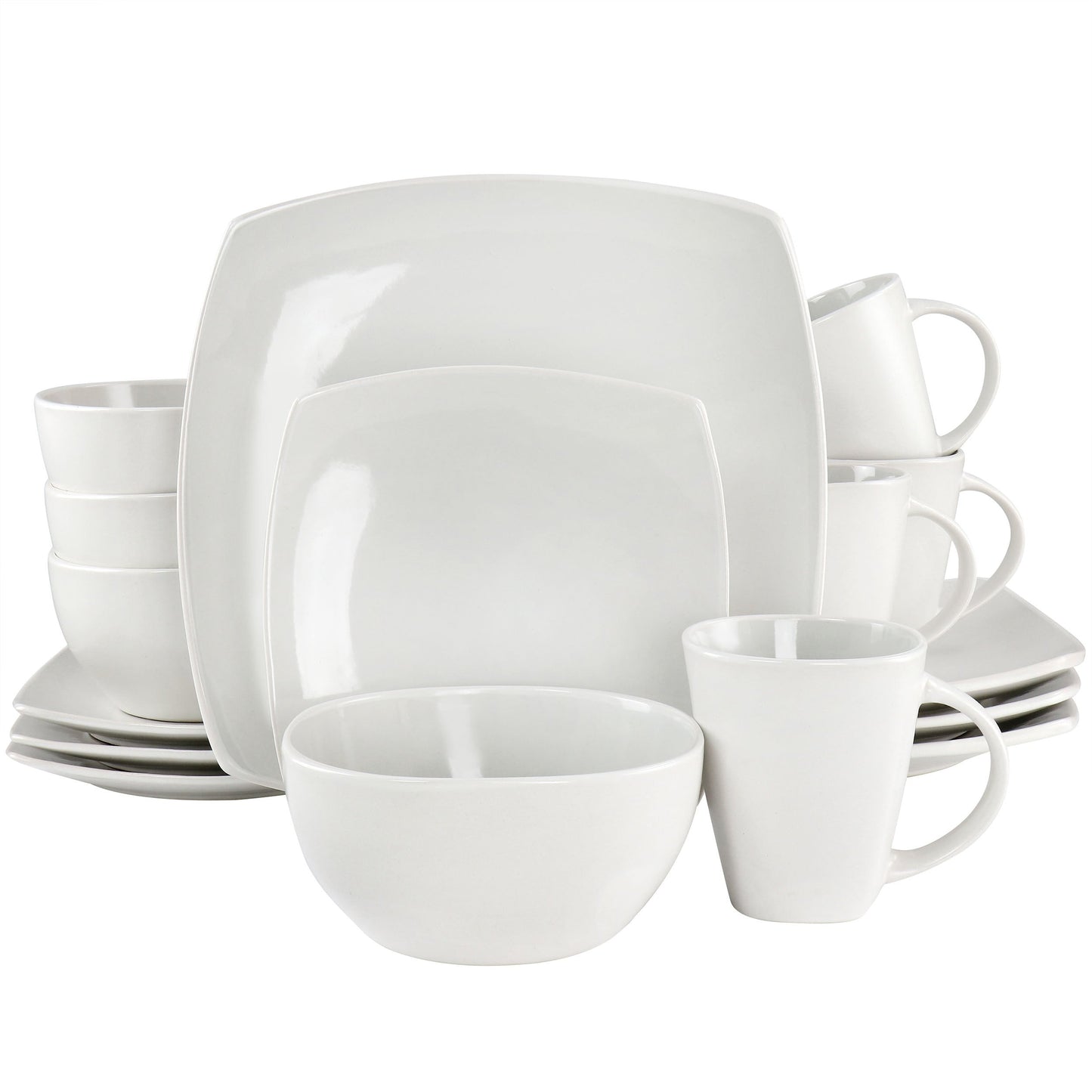 Soho Lounge Bright Shell 16 Piece Square Stoneware Dinnerware Set in Shell White LuxuryLifeWay Online Store