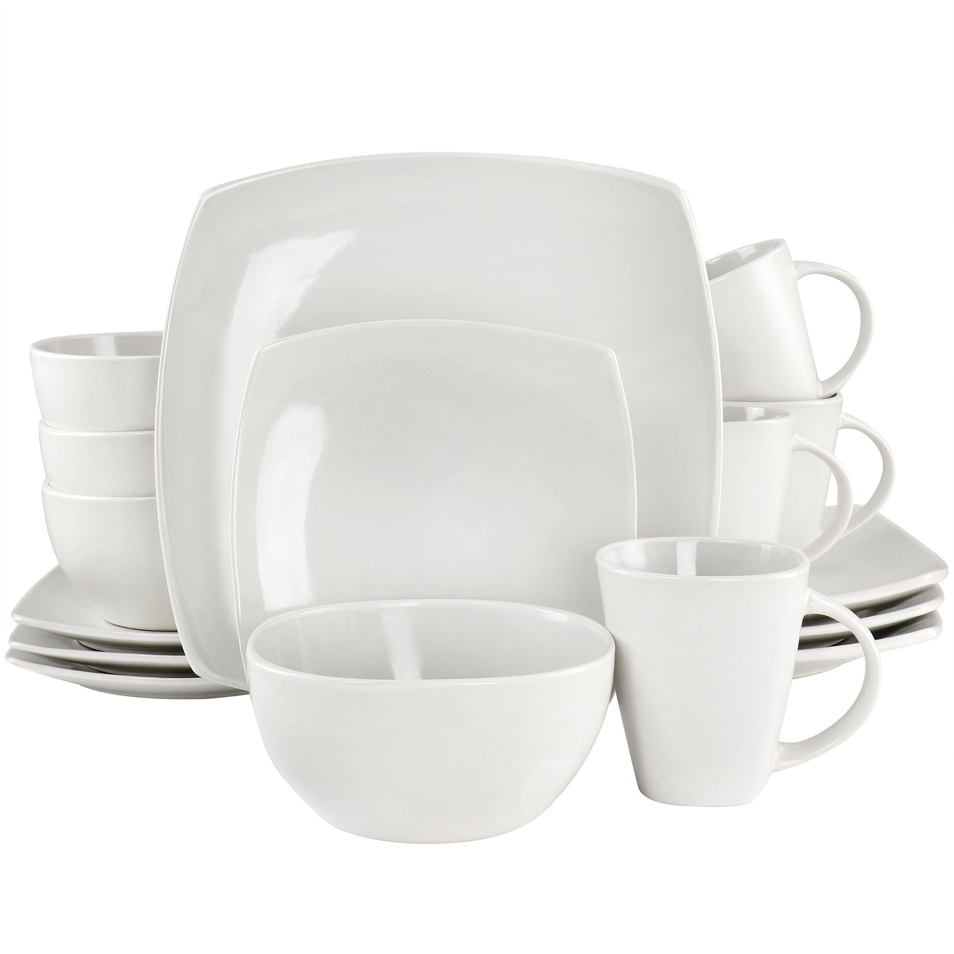 Soho Lounge Bright Shell 16 Piece Square Stoneware Dinnerware Set in Shell White LuxuryLifeWay Online Store