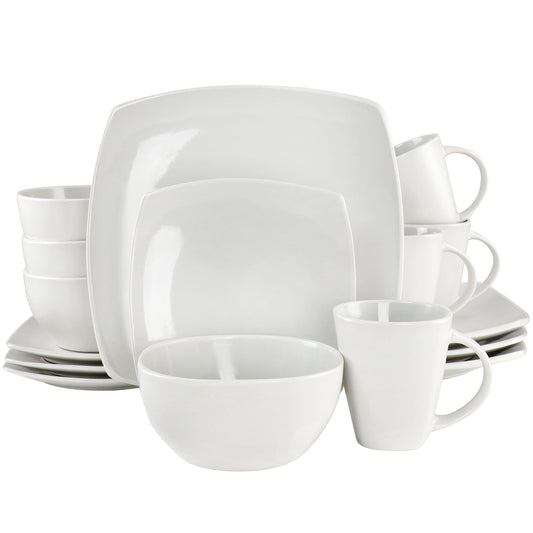 Soho Lounge Bright Shell 16 Piece Square Stoneware Dinnerware Set in Shell White LuxuryLifeWay Online Store