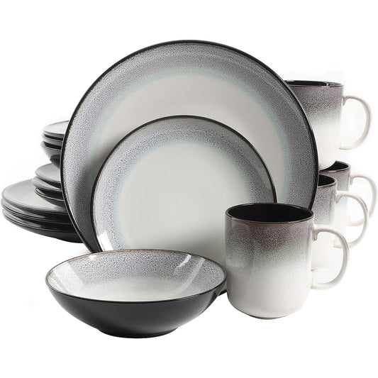 Gibson Elite Rings of Saturn 16 Piece Reactive Glaze Stoneware Dinnerware Set in Teal LuxuryLifeWay Online Store