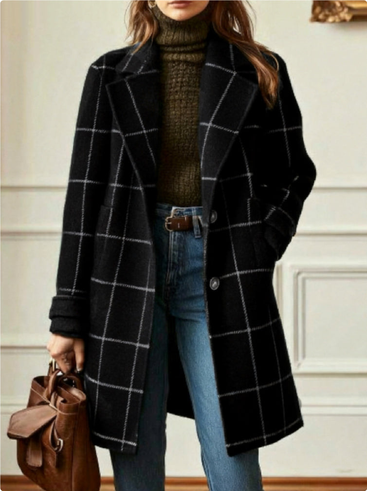Plaid Mid-length Lapel Large Size Jacket CJD
