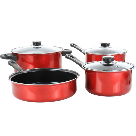 Gibson Everyday Cardinal 7 Piece Nonstick Steel Cookware Set in Red LuxuryLifeWay Online Store