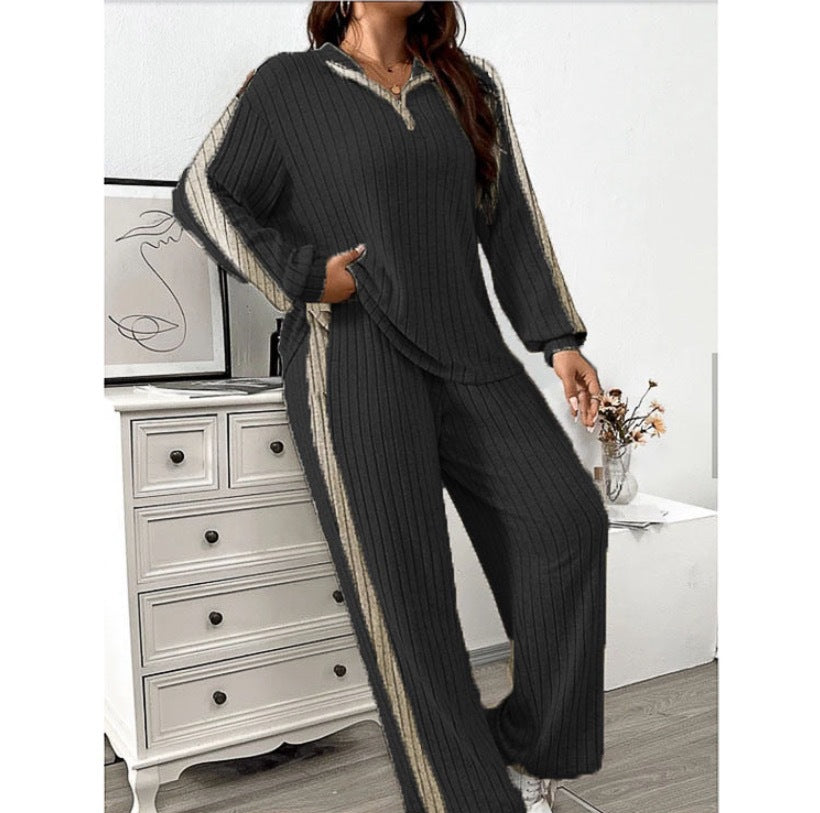 Casual Suit Women's Sweater Wide Leg Pants Two-piece Set LadyShow.Store