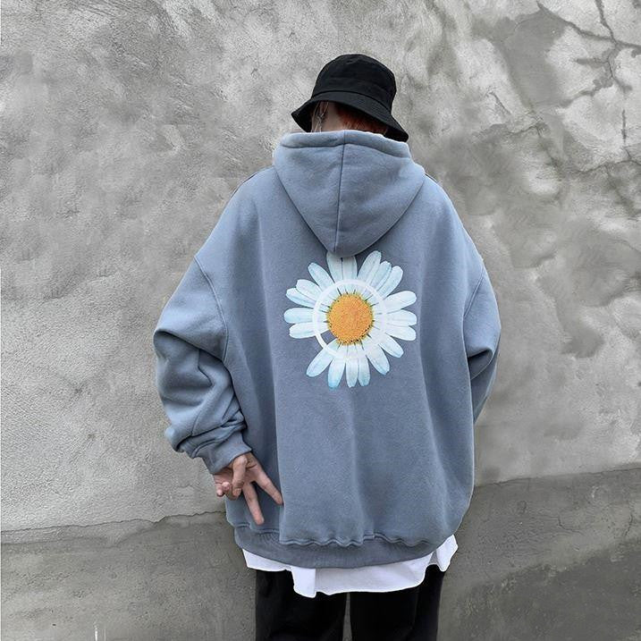 Daisy print hooded sweatshirt