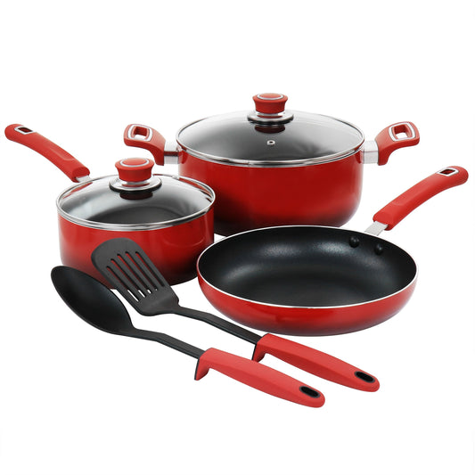 Oster 7 Piece Non Stick Aluminum Cookware Set in Red LuxuryLifeWay Online Store